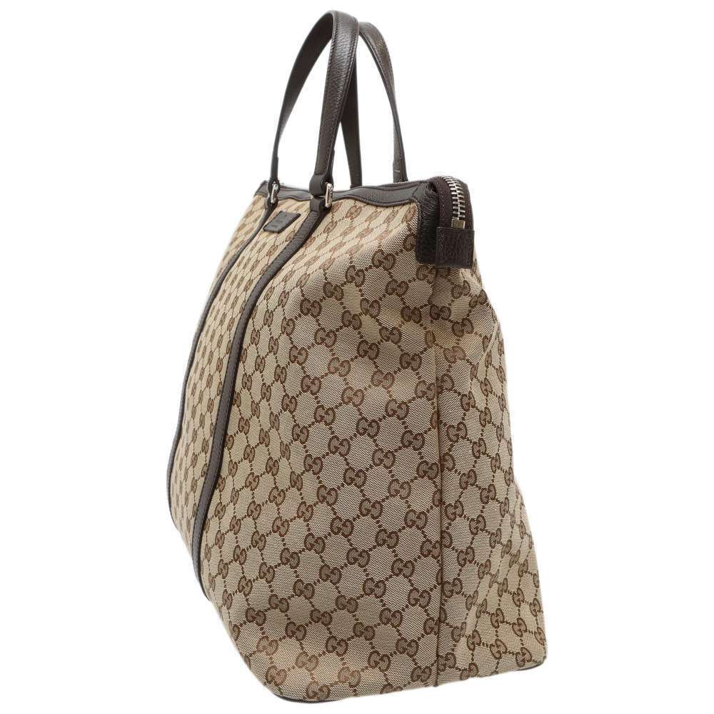 Gucci Brown Beige Canvas Supreme GG Tote Bag Brown Tan